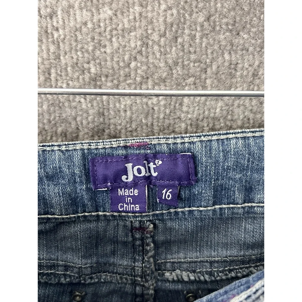 JOLT Jeans Girls‎ Size 16 Blue Bootcut BLING Beads Rhinestone PEACE Sign Pockets